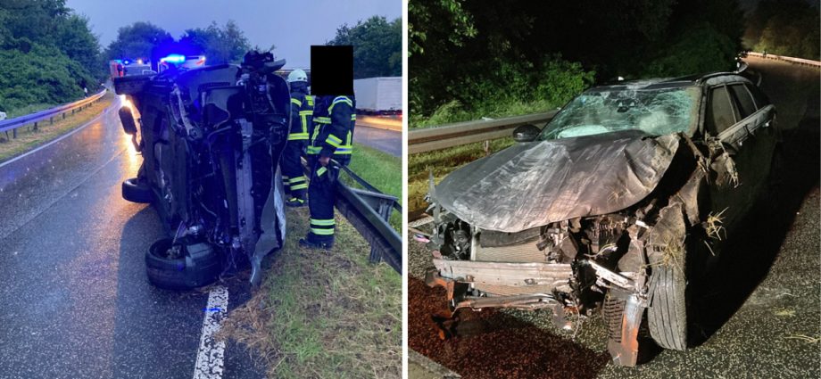 A7: Autofahrer verliert auf regennasser Fahrbahn die Kontrolle