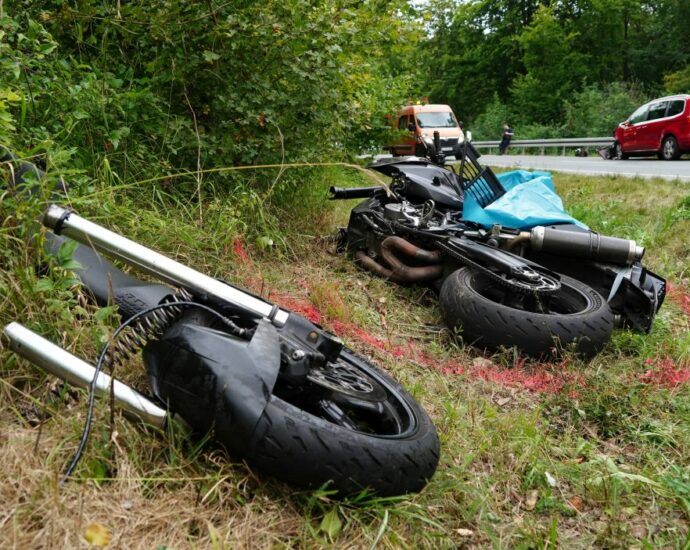 Motorrad kracht auf Rasenallee in PKW